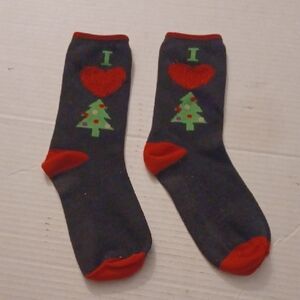 4/$30 Festive Pair Of Black & Red "I ❤️ 🎄" Socks - Adult Size